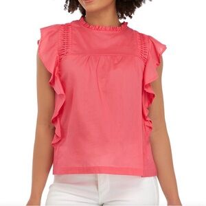 Coral Ruffle Sleeve Women's Top